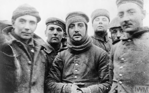 British and German soldiers fraternising at Ploegsteert, Belgium, on Christmas Day 1914, Front of 11th Brigade, 4th Division